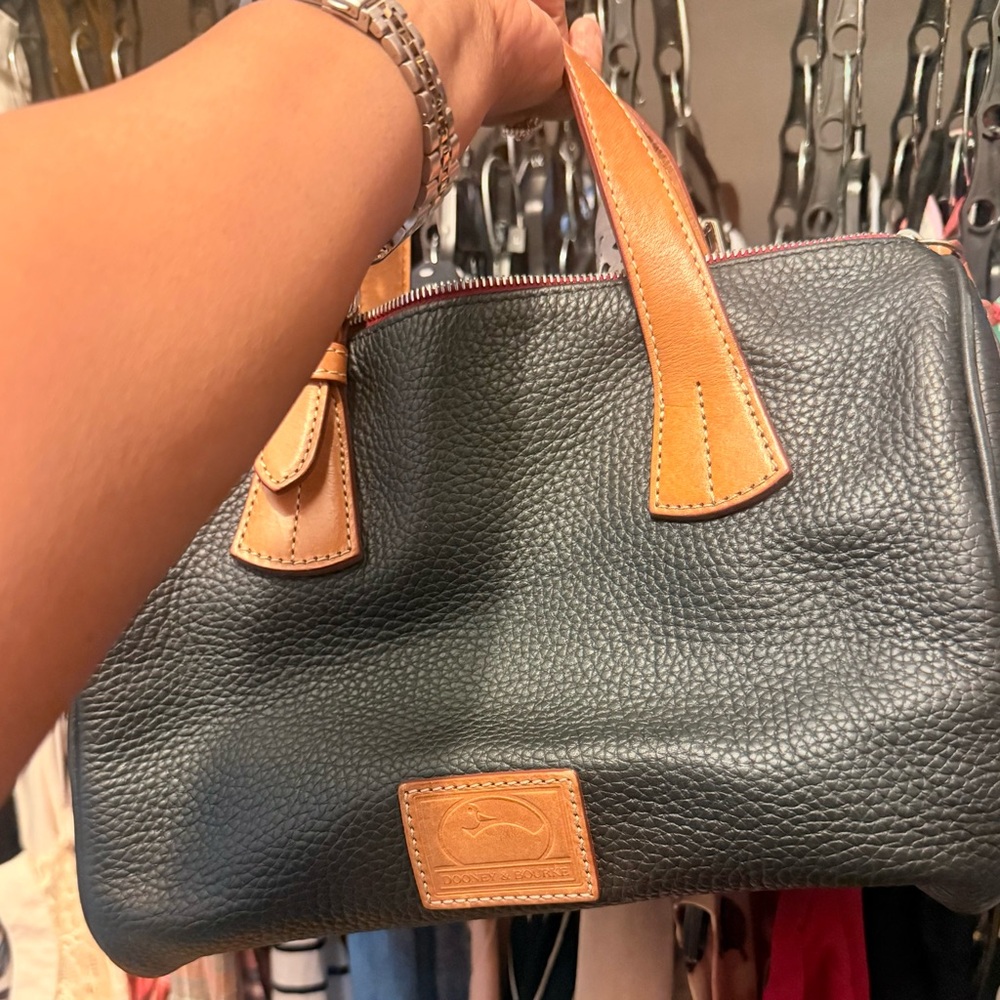Dooney & Bourke Black and Tan Structured Leather Satchel